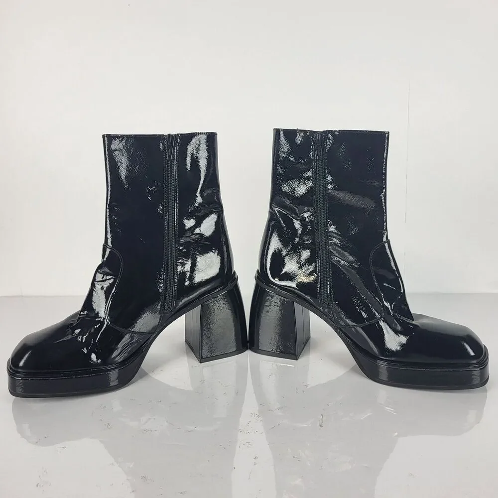 Free People Ruby Women's Platform  Patent Leather Boots Black wet look size 40